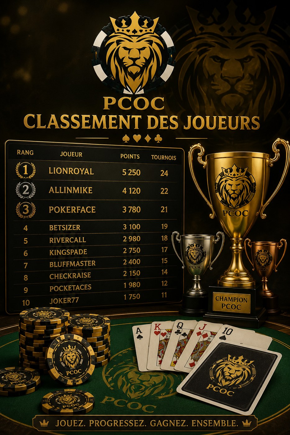 Classement PCOC avec trophée et joueurs en tête
